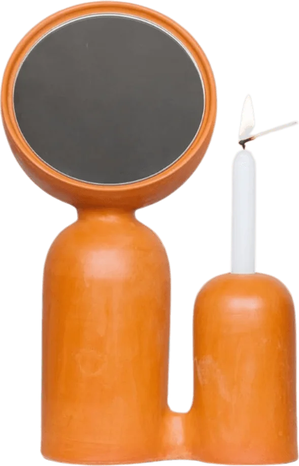 Miroir et bougeoir orange